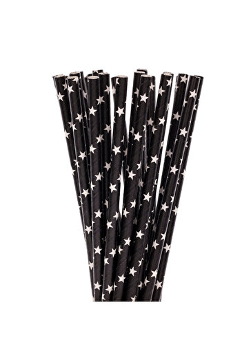 Paper Straws Paper Straws, black with white stars, 100pcs/set 197 x 6mm