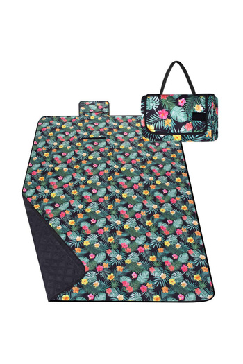 SERSIMO Picnic or beach blanket, with insulating foil and handle, 150x200cm, black floral