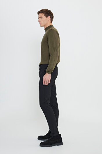AC&Co / Altınyıldız Classics Slim Fit Beli Bağlamalı Yan Cepli Siyah Jogger Pantolon