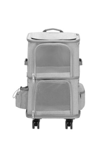 SERSIMO Cărucior transport animale, dublu cu 2 compartimente separate, maxim 22 kg, 55x34x26 cm, gri