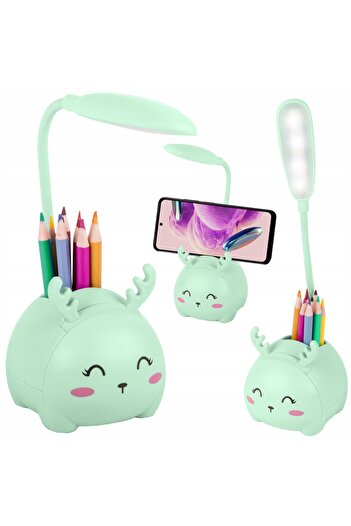 zola Desk lamp with phone and pen holder, LED, plastic, USB charging, 27 x 8 x 9 cm, green