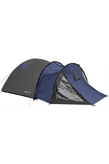 SERSIMO Cort de camping pentru 4 persoane cu intrare, impermeabil 3000 mm, 450x210x150 cm, negru și albastru