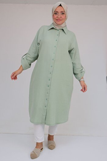 Eslina 48058 Large Size Buttoned Muslin Shirt - Nefti