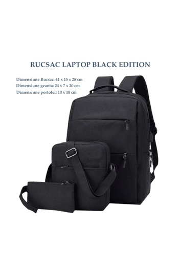 Z'oreya Set 3in1 rucsac laptop, 15.6", pentru calatorii, office sau scoala Negru