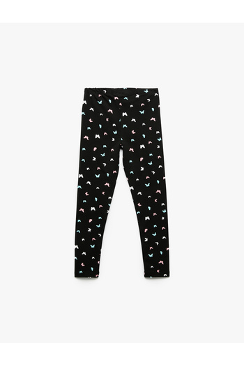 Koton Cotton Elastic Waist Butterfly Printed Long Leggings
