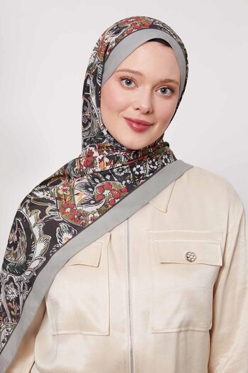 Levidor Çağla Green Abstract Flower Pattern Love Shawl