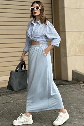 NEW LAVİVA Baby MaVi de damă cu talie elastică, potrivire confortabilă, fustă lungă cu buzunare