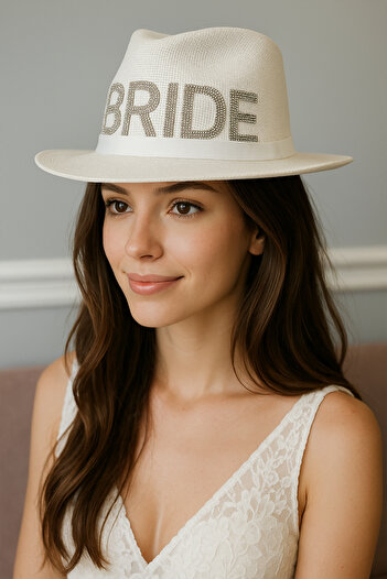 LOLLY PONY Bride Written Stone Embroidered White Hat