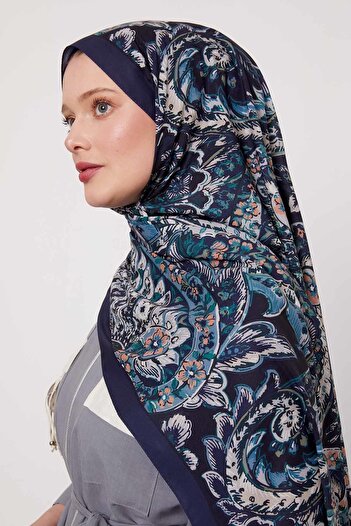 Levidor Navy Blue Abstract Flower Pattern Love Shawl