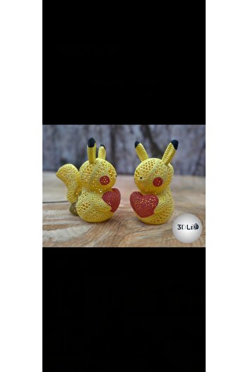 3DLİ 3lü Özel Tasarım 3D Baskı Pikachu Dekoratif Lamba - Pilli (10cm)