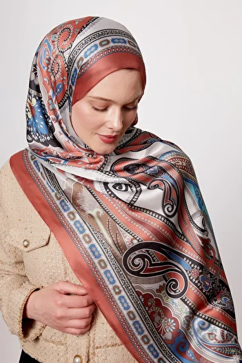 Levidor Orange Edge Geometric Pattern Indian Silk Shawl