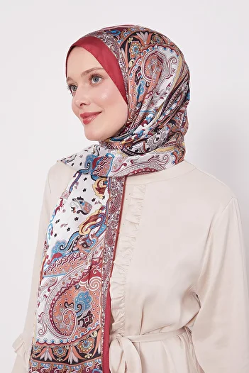 Levidor Red Mixed Desenal Indian Silk Shawl