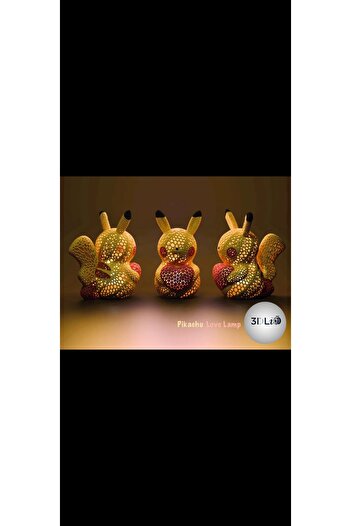 3DLİ 3lü Özel Tasarım 3D Baskı Pikachu Dekoratif Lamba - Pilli (10cm)