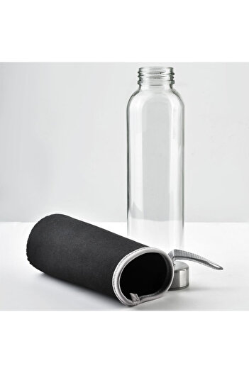 shumee Glass water bottle with lid, black, 490 ml
