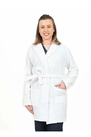 DEMOTEKS Medical jacket, Thick polar robe with cord White, Unisex