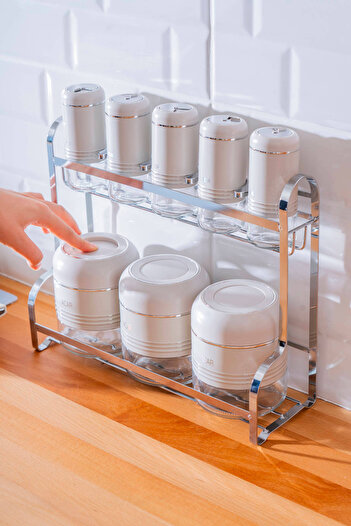 ACAR Orion8 Glass Spice Rack Set with Metal Stand