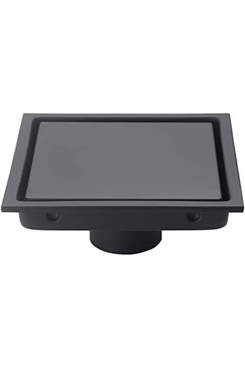 Almiftah DEOKXZ 6 Inch Black Square Shower Floor Drain, with Removable Grille Cover Tile Insert Hidden Form,