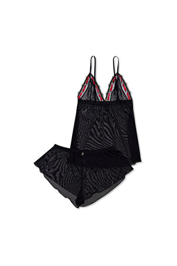 ESOTIQ Women's Pajama Set 2-Piece Cami Top & Shorts Transparent Cherry Patches Sexy | Zezzy