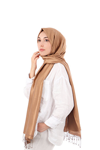 Bursa İpek Camel Brown Double Sided Silk Shawl