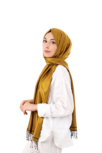 Bursa İpek Mustard Black Double Sided Silk Shawl