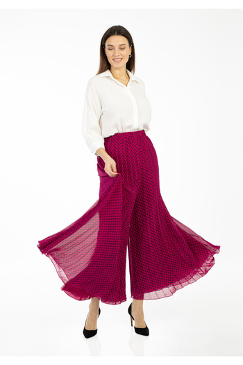 Guzella Maxi Length Polka Dot Pleated Chiffon Trousers