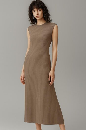 HAKKE Wide neck side gathered zero sleeve seersucker dress