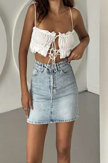 XRAY JEANS Fusta mini de vară cu talie înaltă pentru femei, strânsă de bază, albastru