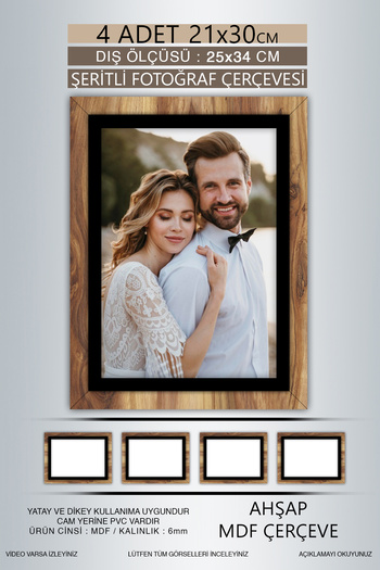 yhfoto 4 Pieces 21X30 Frame - Wooden-Black Striped Frame - A4 Frame - Diploma Frame with Pvc