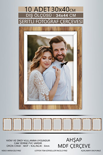 yhfoto 10 Pieces 30X40 Frame - Wooden-White Striped Frame - Mdf A3 Frame - Pvc Frame