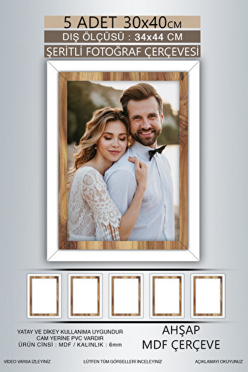 yhfoto 5 Pieces 30X40 Frame - White Wooden Striped Frame - Mdf A3 Frame - Pvc Frame