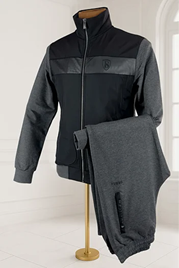 BESSA Smoked Stand Collar Tracksuit Set Parachute Fabric Detailed Zippered Pocket Straight Leg Men