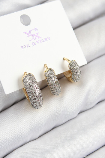 REKA MODA Brass Zircon Stone 3-Piece Hoop Model Gold and Silver Color Women's Earrings