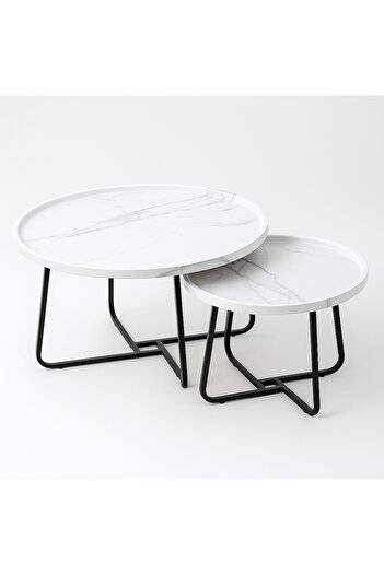 Vi Markets White wood center coffee table set - metal bases