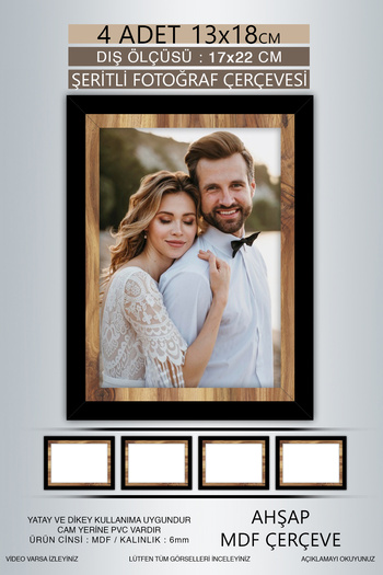 yhfoto 4 Pieces 13X18 Frame - Black Wooden Striped Frame - Mdf Frame - Pvc Photo Frame