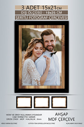 yhfoto 3 Pieces 15X21 Frame - Black Wooden Striped Frame - Mdf Frame - Pvc Photo Frame