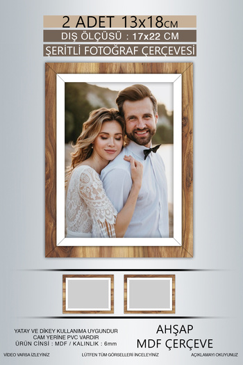 bymat 2 Pieces 13X18 Frame - Wooden-White Striped Frame - Mdf Frame - Pvc Photo Frame