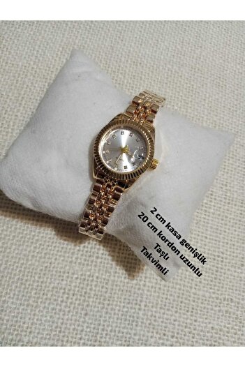 QUARTZ Minimal Model Vintage Kadın Kol Saati Retro Çelik Gold Kordon (ZİRKON TAŞLI) 0117