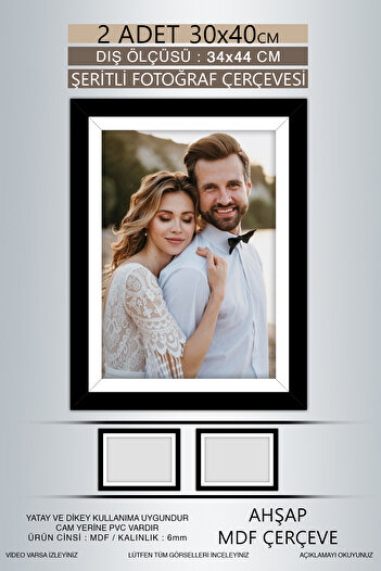 bymat 2 Pieces 30X40 Frame - Black and White Striped Frame - Mdf A3 Frame - Pvc Frame