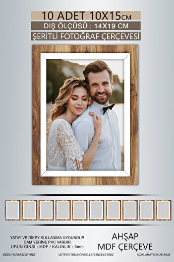 bymat 10 Pieces 10X15 Frame - Wooden-White Striped Frame - Mdf Frame - Pvc Photo Frame