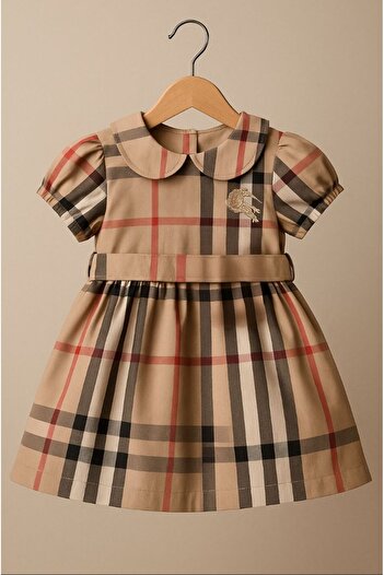SULİFESTORE Baby Collar Plaid Dress