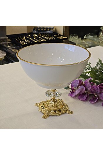 AlyaHomeAksesuar 21 cm Porcelain Salad Bowl with Casting Feet Gold