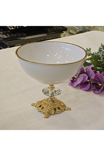 AlyaHomeAksesuar 26 cm Porcelain Salad Bowl with Casting Feet Gold