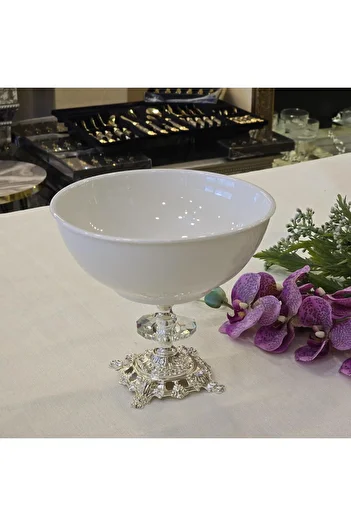 AlyaHomeAksesuar 21 cm Porcelain Salad Bowl with Casting Feet Silver