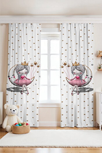 EVPANYA 3B White Moon Princess Patterned Children's Baby Room Background Curtain (Single Wing Pricing)