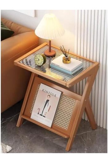 genric FFD Wooden End Table - 50x56x36cm - Bamboo Side Table with Storage - Small Coffee Table