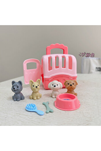 Choice3 pink dog QWZ Pretend Play Toy Fashion Mini Pets Cat Dog House Kennel Bathtub For Children Play House
