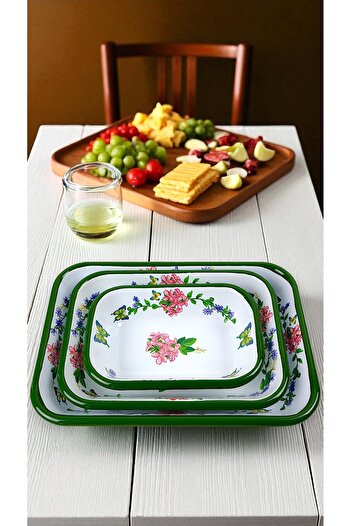 İnci Emaye 28-22-13 No Enamel Quadrilateral Plate Appetizer Breakfast Camping Picnic