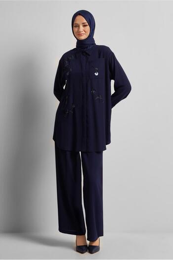 Alvina Shirt Collar Pants Suit 45418