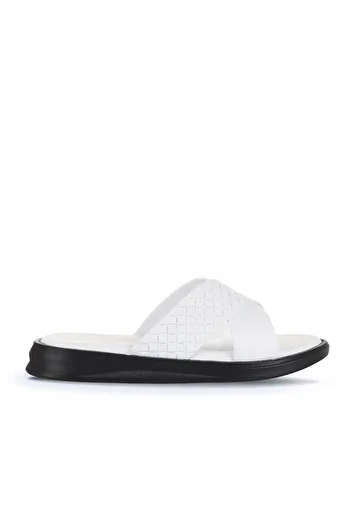 Bueno Shoes White Leather/Knit Men's Flat Slippers 25Mt2230