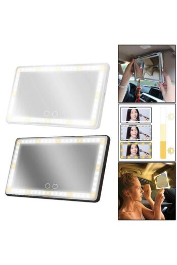 Generic Car Sun Visor Vanity Mirror with LED - Rechargeable Touch Screen LED Makeup Travel Mirror